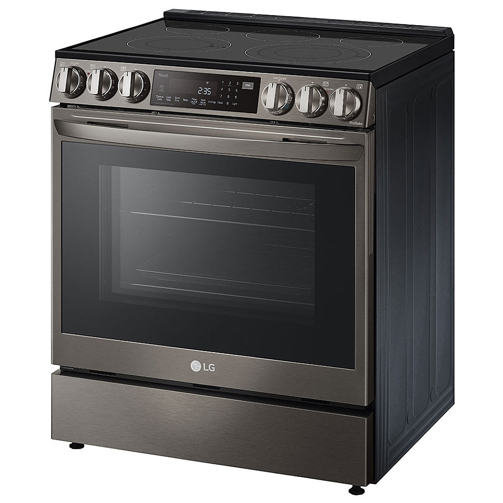 LG LSEL6335D Range, Electric, 30 inch Exterior Width, Self Clean, Convection, 5 Burners, 6.3 cu. ft. Capacity, Storage Drawer, Air Fry, 1 Ovens, Black Stainless Steel colour.  Open box 1 year warranty