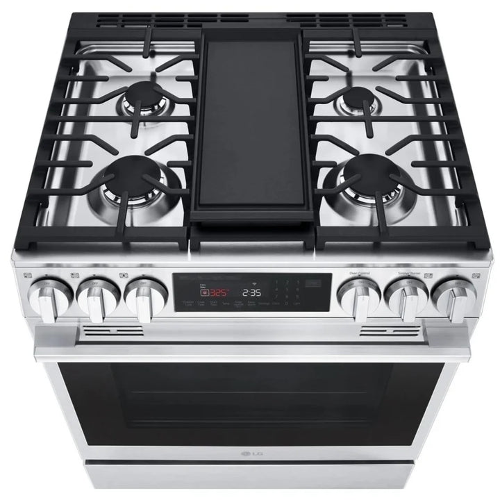 LG LSGL6335X Gas Range, 6.3 cu. ft. Capacity, 30 inch Exterior Width, Self Clean, Convection, 5 Burners, Storage Drawer, Air Fry, 20,000 BTU Highest Burner, Stainless Steel colour, EasyClean®, InstaView® Window, Probake Convection®, ThinQ Technology