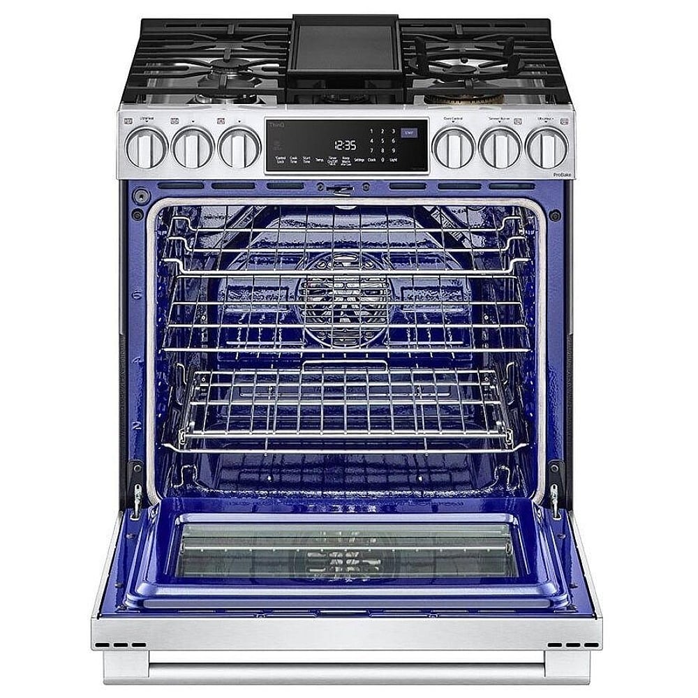 LG Studio LSGS6338F Range, 30"  Gas Range, Self Clean, Convection, 4 Burners, 6.3 cu. ft. Air Fry, 1 Ovens, Wifi Enabled, 22k BTU Telescopic Gliding Extension Rack, Insta View, Air Sous Vide, True European