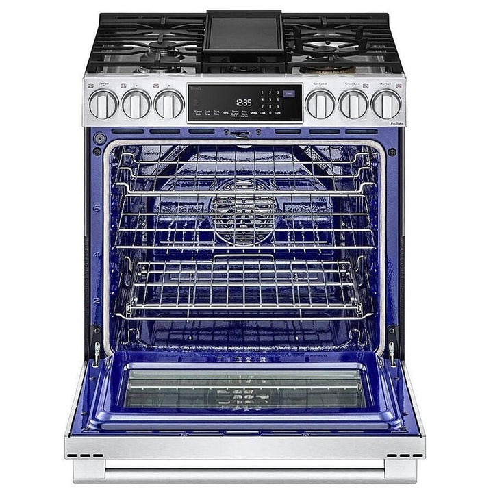 LG Studio LSGS6338F Range, 30"  Gas Range, Self Clean, Convection, 4 Burners, 6.3 cu. ft. Air Fry, 1 Ovens, Wifi Enabled, 22k BTU Telescopic Gliding Extension Rack, Insta View, Air Sous Vide, True European