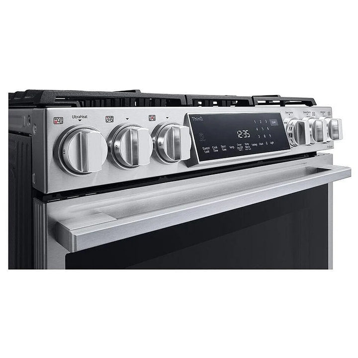LG Studio LSGS6338F Range, 30"  Gas Range, Self Clean, Convection, 4 Burners, 6.3 cu. ft. Air Fry, 1 Ovens, Wifi Enabled, 22k BTU Telescopic Gliding Extension Rack, Insta View, Air Sous Vide, True European