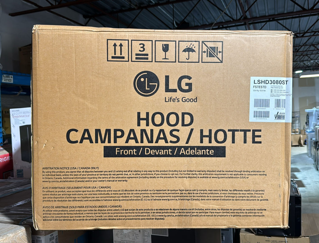 LG Studio LSHD3080ST Range Hood, 30 inch Exterior Width, 600 CFM, LED, Aluminum Mesh Filter