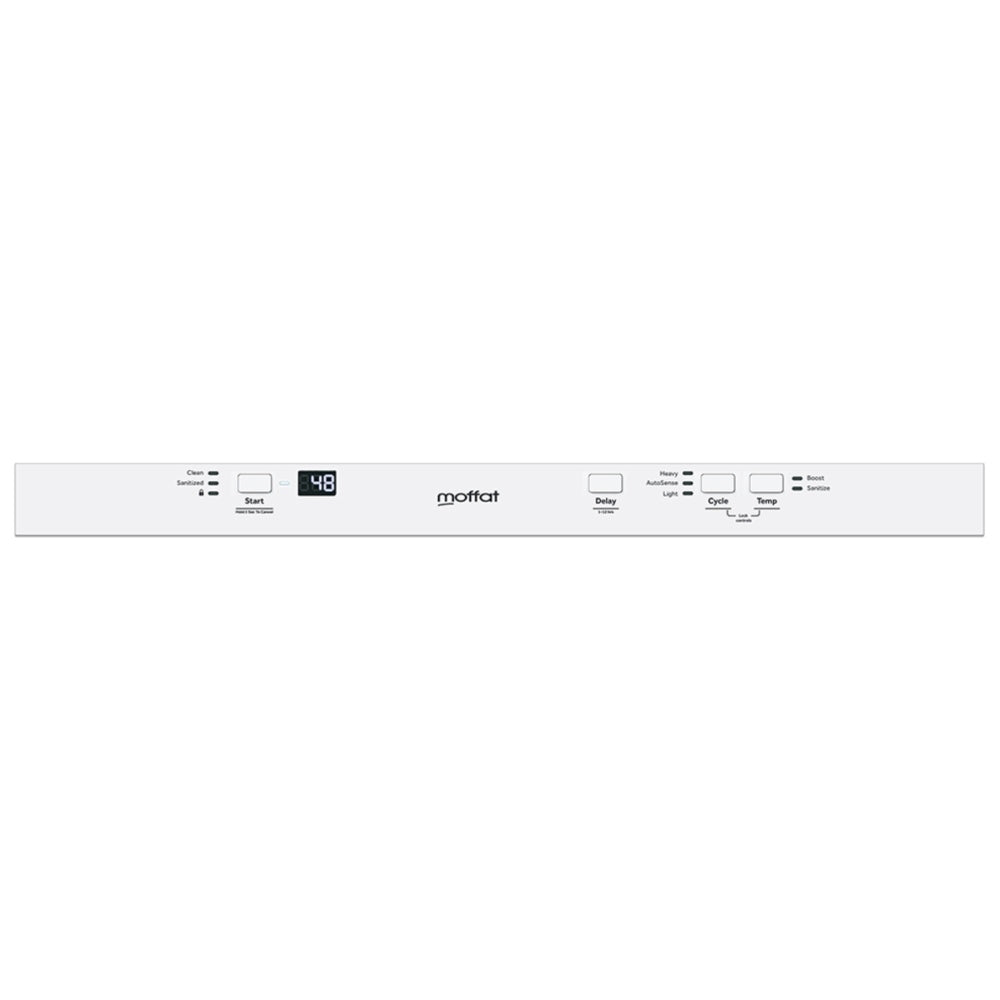 Moffat MBT425SGVWW Dishwasher, 24 inch Exterior Width, 51 dB Decibel Level, Fully Integrated, Stainless Interior, 3 Wash Cycles, 12 Capacity (Place Settings), Hard Food Disposal, 2 Loading Racks, White colour