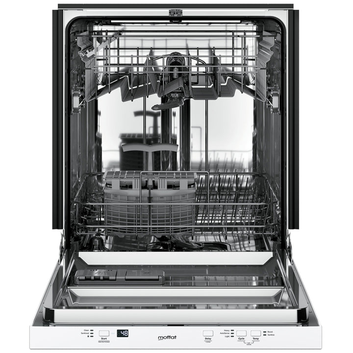 Moffat MBT425SGVWW Dishwasher, 24 inch Exterior Width, 51 dB Decibel Level, Fully Integrated, Stainless Interior, 3 Wash Cycles, 12 Capacity (Place Settings), Hard Food Disposal, 2 Loading Racks, White colour