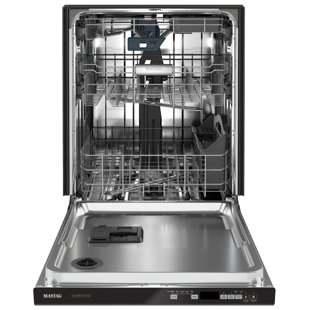 Maytag MDB8959SKB Dishwasher, 24 inch Exterior Width, 47 dB Decibel Level, Fully Integrated, Stainless Interior, 5 Wash Cycles, 15 Capacity (Place Settings), 3 Loading Racks, Black colour Ball Bearing Rack Glides