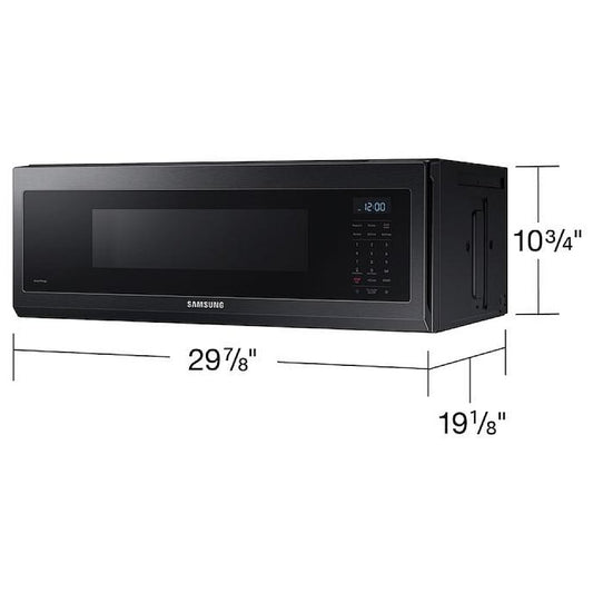 Samsung ME11F7510MT Over the Range Microwave, 30 inch Exterior Width, 1.1 cu. ft. Capacity, 400 CFM, 1,000 W Watts, Halogen , Black Stainless Steel color
