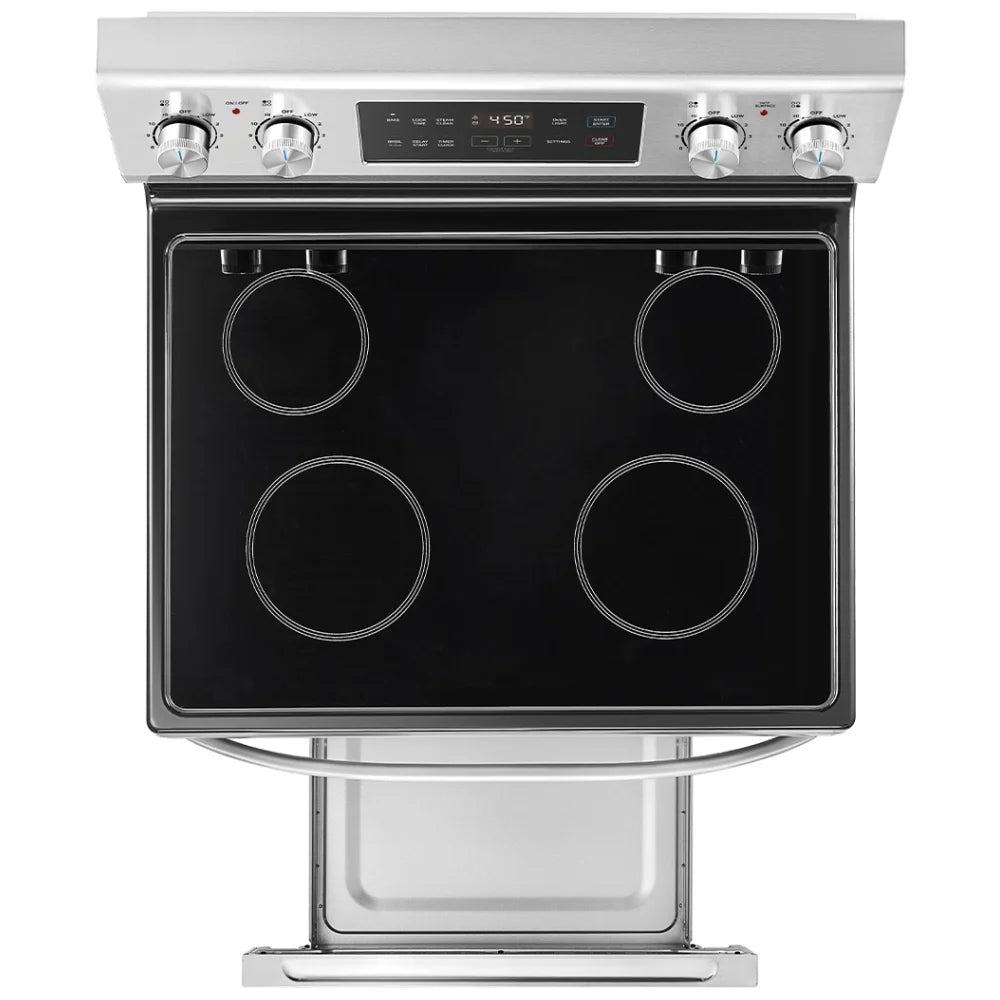 Midea MER30B14ASTC Electric Range, 6.3 cu. ft. Capacity, 30 inch Exterior Width, 4 Burners, Storage Drawer, Manual Clean, 1,800 W Highest Element, Stainless Steel colour