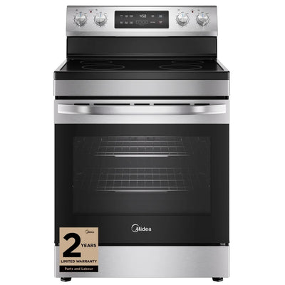 Midea MER30B14ASTC Electric Range, 6.3 cu. ft. Capacity, 30 inch Exterior Width, 4 Burners, Storage Drawer, Manual Clean, 1,800 W Highest Element, Stainless Steel colour