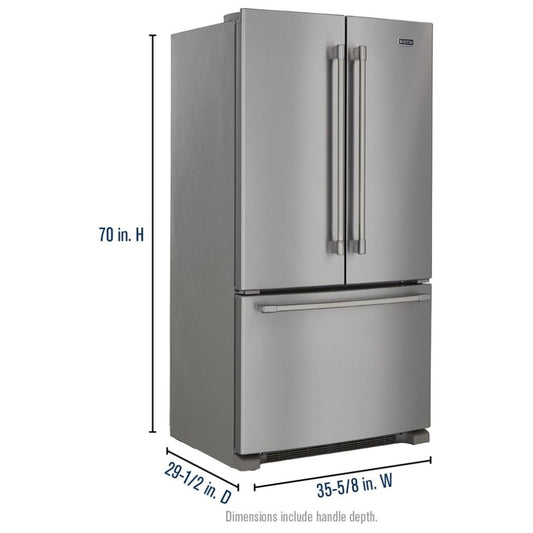 Maytag MFC2062FEZ French Door Refrigerator, 36 inch Width, 20 cu. ft. Capacity, Counter Depth, Water Dispenser (Interior), Ice Dispenser (Freezer Located), ENERGY STAR Certified, Stainless Steel color