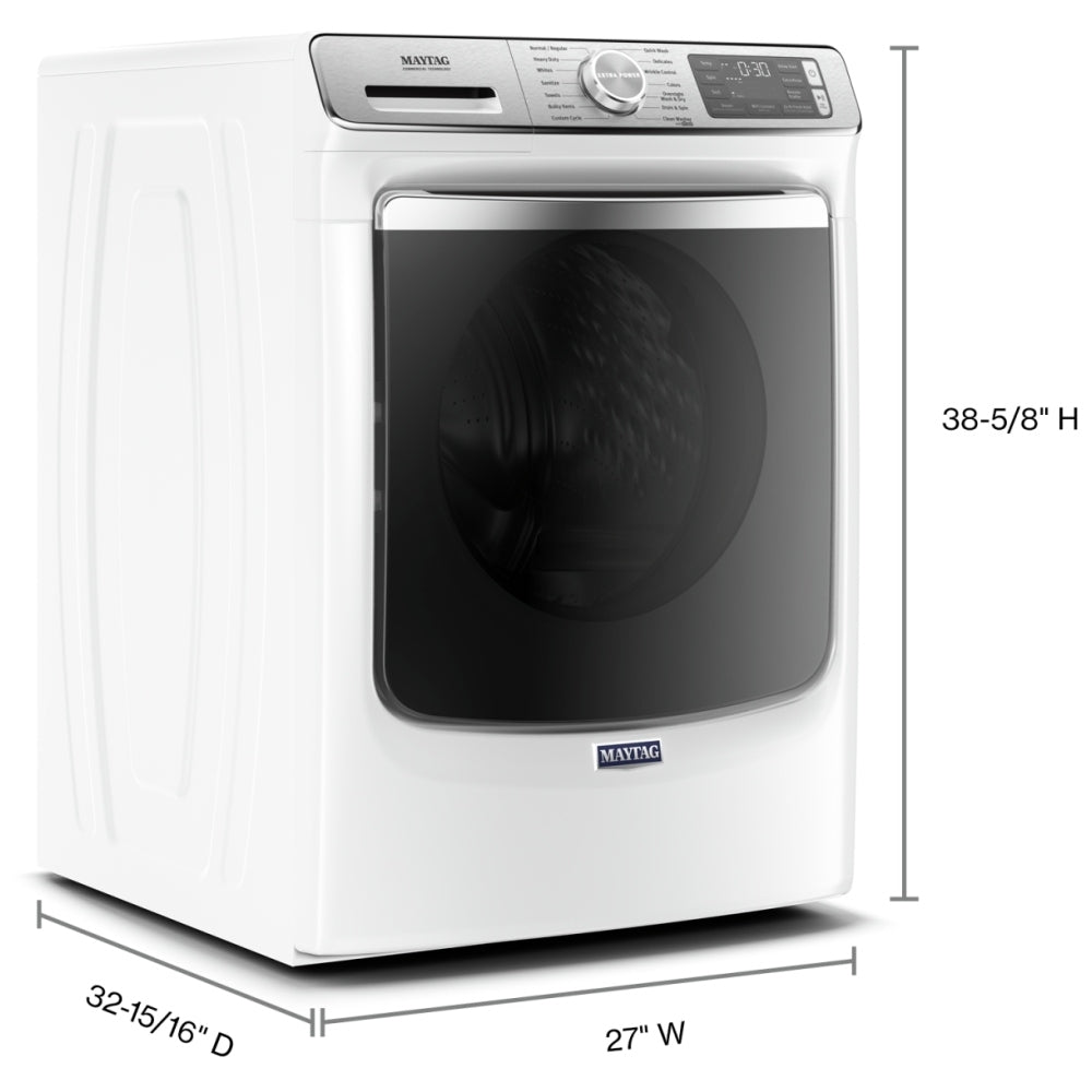 Maytag MHW8630HW Front Load Washer, 27 inch Width, 5.8 cu. ft. Washer Capacity, 1,200 RPM Washer Spin Speed, 14 Wash Cycles, 5 Temperature Settings, Water Heater, Steam Clean, ENERGY STAR Certified, Wifi Enabled, White colour