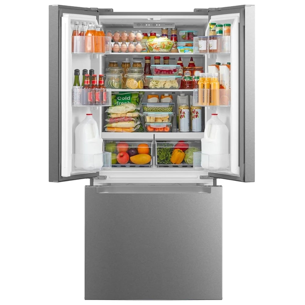 Moffat MNE18DYTNFS French Door Refrigerator, 30 inch Width, 18.4 cu. ft. Capacity, Optional Ice Maker (Special Order), ENERGY STAR Certified, Stainless Look (VCM) colour Category: French Door Refrigerators