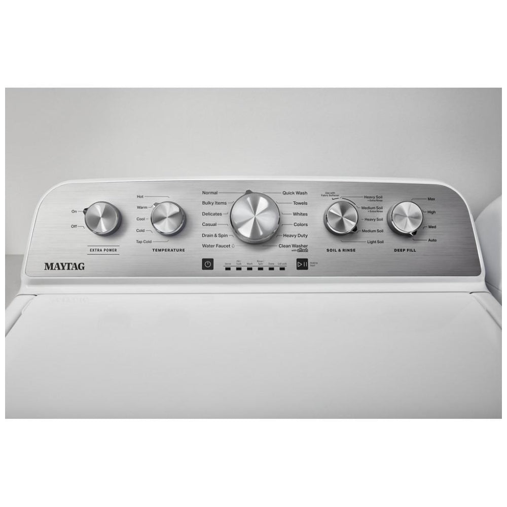 Maytag MVW5035MW Top Load Washer, 28 inch Width, 5.2 cu. ft. Washer Capacity, 770 RPM Washer Spin Speed, 11 Wash Cycles, 5 Temperature Settings, White colour Contains Agitator, Water Faucet
