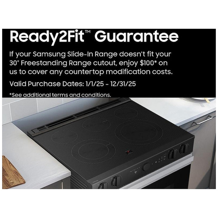 Samsung Bespoke NSE6DG8500MTAC Electric Range, 6.3 cu. ft. Capacity, 30 inch Exterior Width, True Convection, 5 Burners, Storage Drawer, Yes, Self Clean, 3,600 W Highest Element, Black Matte Steel colour True European Convection, Air Sous Vide, Smart Dial