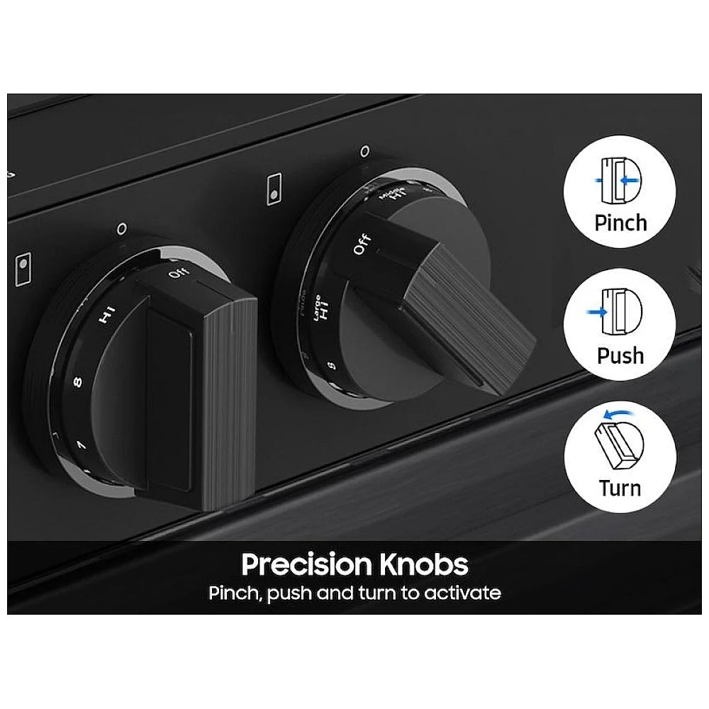 Samsung Bespoke NSE6DG8500MTAC Electric Range, 6.3 cu. ft. Capacity, 30 inch Exterior Width, True Convection, 5 Burners, Storage Drawer, Yes, Self Clean, 3,600 W Highest Element, Black Matte Steel colour True European Convection, Air Sous Vide, Smart Dial