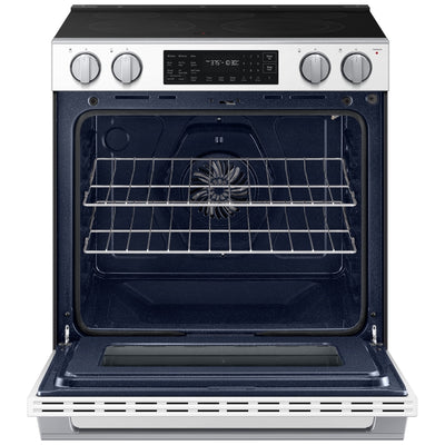 Samsung Bespoke NSE80H63SWAC Electric Range, 6.3 cu. ft. Capacity, 30 inch Exterior Width, True Convection, 5 Burners, Storage Drawer, & , Steam & Self Clean, 3,000 W Highest Element, White Glass colour, SmartThings™ Air Fry