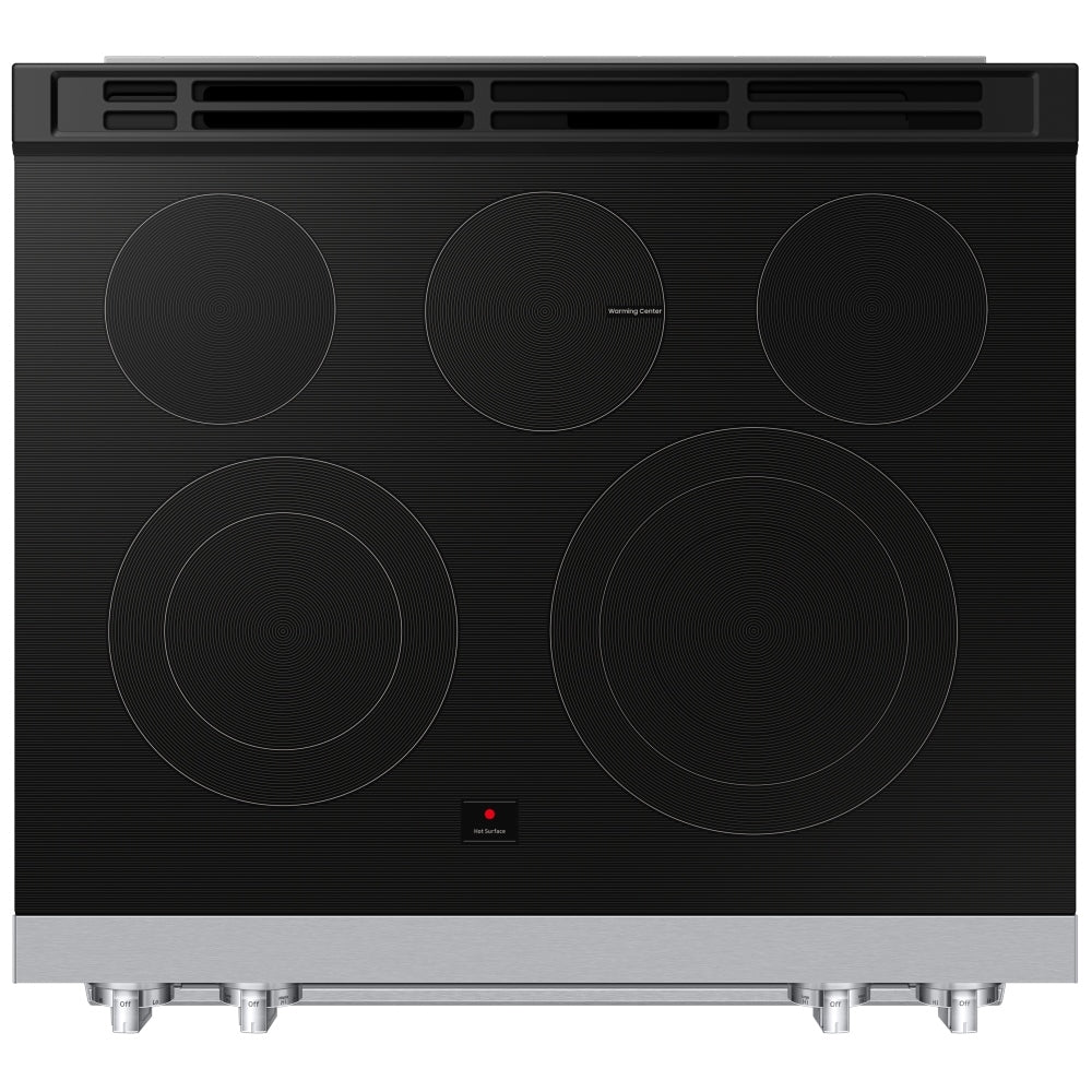 Samsung Bespoke NSE80H63SWAC Electric Range, 6.3 cu. ft. Capacity, 30 inch Exterior Width, True Convection, 5 Burners, Storage Drawer, & , Steam & Self Clean, 3,000 W Highest Element, White Glass colour, SmartThings™ Air Fry