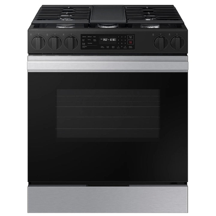 Samsung Bespoke NSG6DG8300SRAA Gas Range, 6 cu. ft. Capacity, 30 inch Exterior Width, Self Clean, Convection, 5 Burners, Storage Drawer, Air Fry, 17,000 BTU Highest Burner, Stainless Steel colour Griddle Category: Gas Ranges