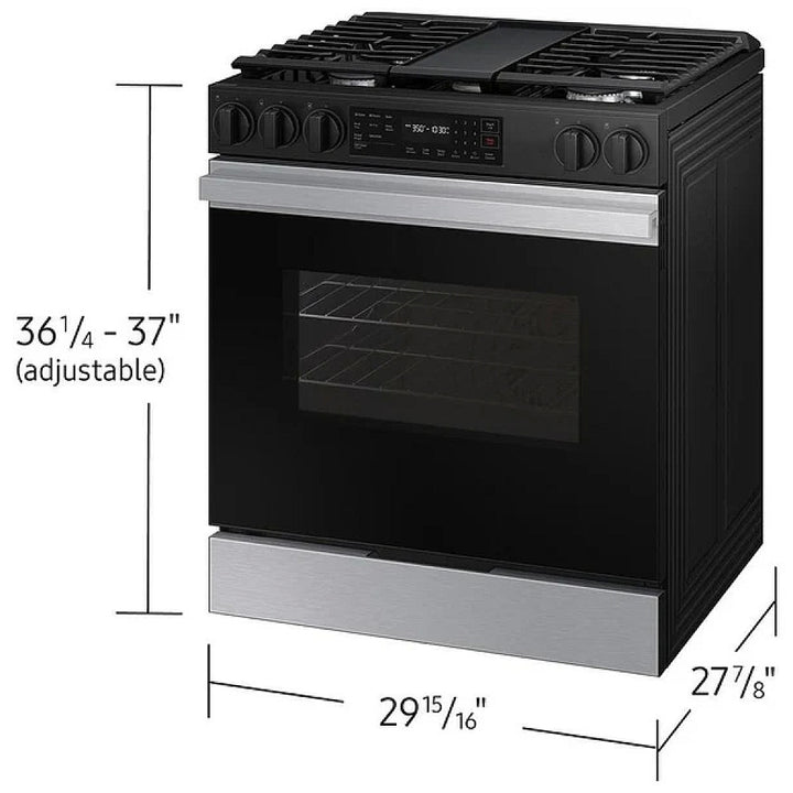 Samsung Bespoke NSG6DG8300SRAA Gas Range, 6 cu. ft. Capacity, 30 inch Exterior Width, Self Clean, Convection, 5 Burners, Storage Drawer, Air Fry, 17,000 BTU Highest Burner, Stainless Steel colour Griddle Category: Gas Ranges
