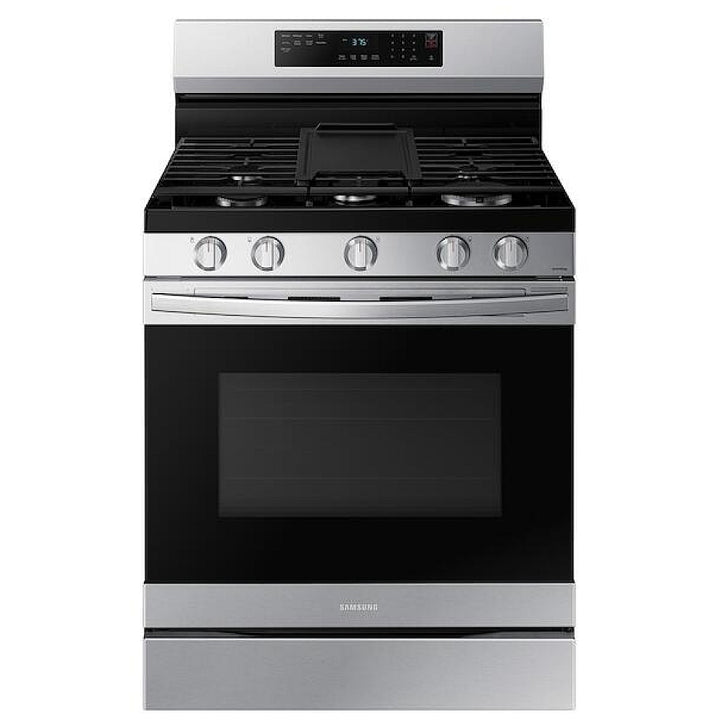 Samsung NX60A6511SS - NX60A6511SS/AA Gas Range, 6 cu. ft. Capacity, 30 inch Exterior Width, Self Clean, Convection, 5 Burners, Storage Drawer, Yes, 18,000 BTU Highest Burner, Stainless Steel colour, SmartThings™ Aluminum Griddle