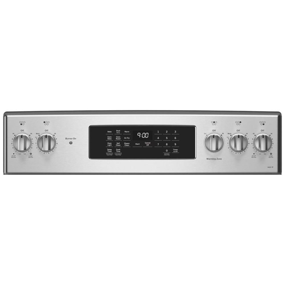 GE PCB900YVFS Electric Range, 6.2 cu. ft. Capacity, 30 inch Exterior Width, True Convection, 5 Burners, Storage Drawer, Air Fry, Self Clean, S color