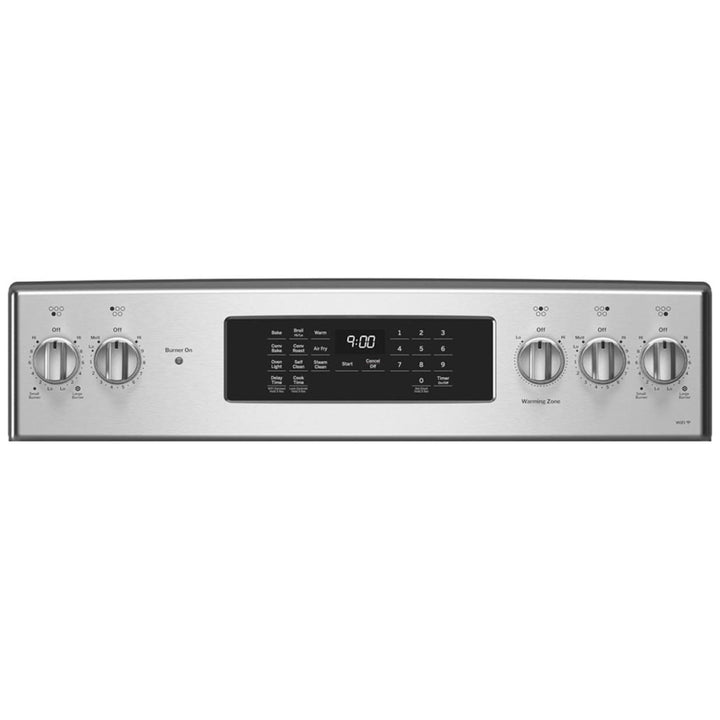 GE PCB900YVFS Electric Range, 6.2 cu. ft. Capacity, 30 inch Exterior Width, True Convection, 5 Burners, Storage Drawer, Air Fry, Self Clean, S color