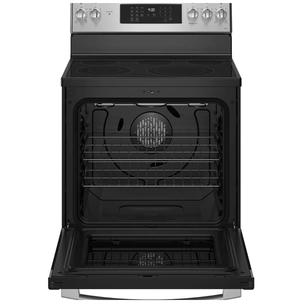 GE PCB900YVFS Electric Range, 6.2 cu. ft. Capacity, 30 inch Exterior Width, True Convection, 5 Burners, Storage Drawer, Air Fry, Self Clean, S color