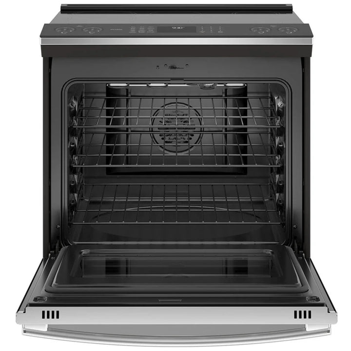 GE Profile PCHS920YMFS Induction Range, 5.3 cu. ft. Capacity, 30 inch Exterior Width, True Convection, 5 Burners, Storage Drawer, Yes, Self Clean, 3,700 W Highest Element, Stainless Steel colour True European Convection