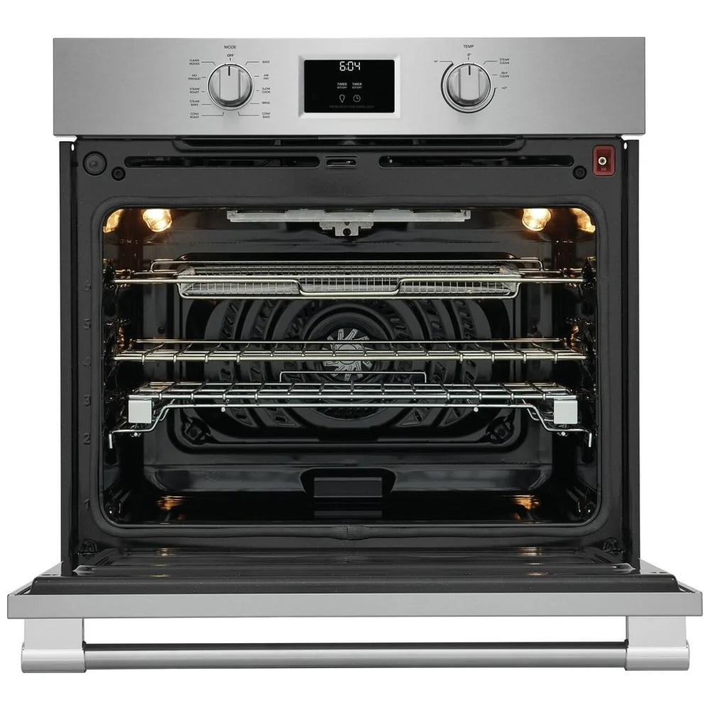 Frigidaire Professional PCWS3080AF Single Wall Oven, 30 inch Exterior Width, Convection, Self Clean, 5.3 cu. ft. Capacity, Temperature Probe, Air Fry, Stainless Steel colour Steam Cooking, Air Fry, Telescopic Gliding Extension Rack