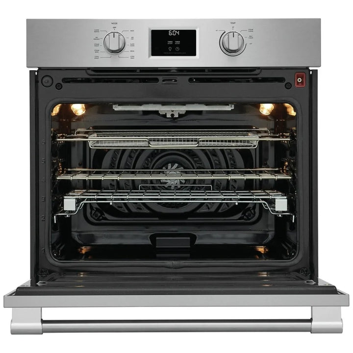 Frigidaire Professional PCWS3080AF Single Wall Oven, 30 inch Exterior Width, Convection, Self Clean, 5.3 cu. ft. Capacity, Temperature Probe, Air Fry, Stainless Steel colour Steam Cooking, Air Fry, Telescopic Gliding Extension Rack