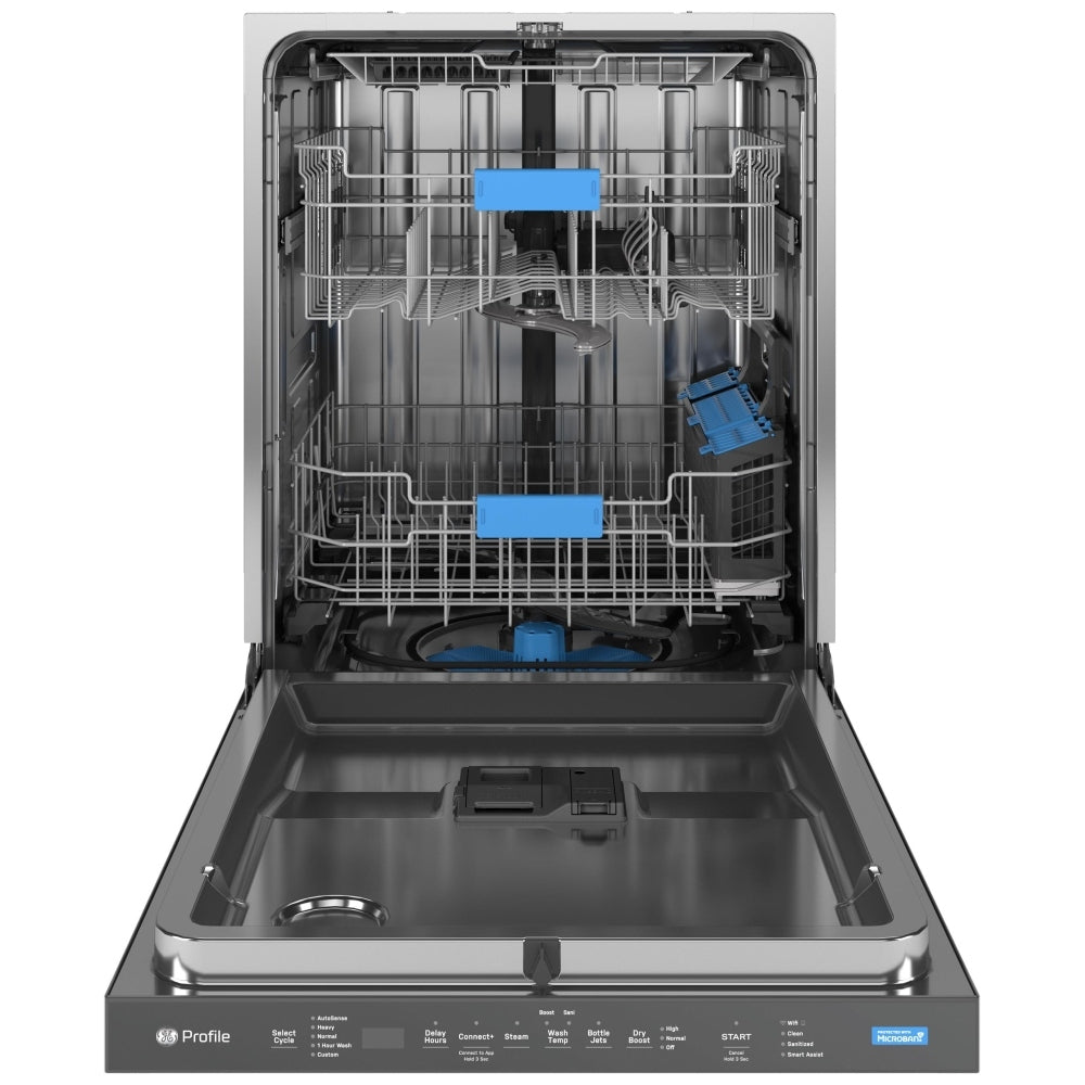 GE Profile PDP715SYVFS Dishwasher, 24 inch Exterior Width, 44 dB Decibel Level, Stainless Steel (Interior), 6 Wash Cycles, 16 Capacity (Place Settings), Wifi Enabled, Stainless Steel color Dry Boost, Steam Sani, and Microban Antimicrobial Technology