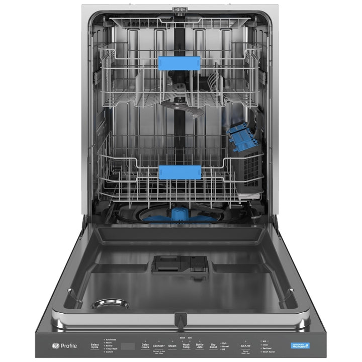 GE Profile PDP715SYVFS Dishwasher, 24 inch Exterior Width, 44 dB Decibel Level, Stainless Steel (Interior), 6 Wash Cycles, 16 Capacity (Place Settings), Wifi Enabled, Stainless Steel color Dry Boost, Steam Sani, and Microban Antimicrobial Technology