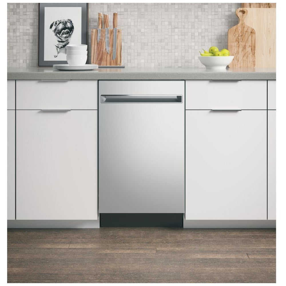 GE Profile PDT145SSLSS Dishwasher, 18 inch Exterior Width, 47 dB Decibel Level, Fully Integrated, Stainless Steel (Interior), 3 Wash Cycles, 8 Capacity (Place Settings), Hard Food Disposal, Wifi Enabled, Stainless Steel color Category: Dishwashers