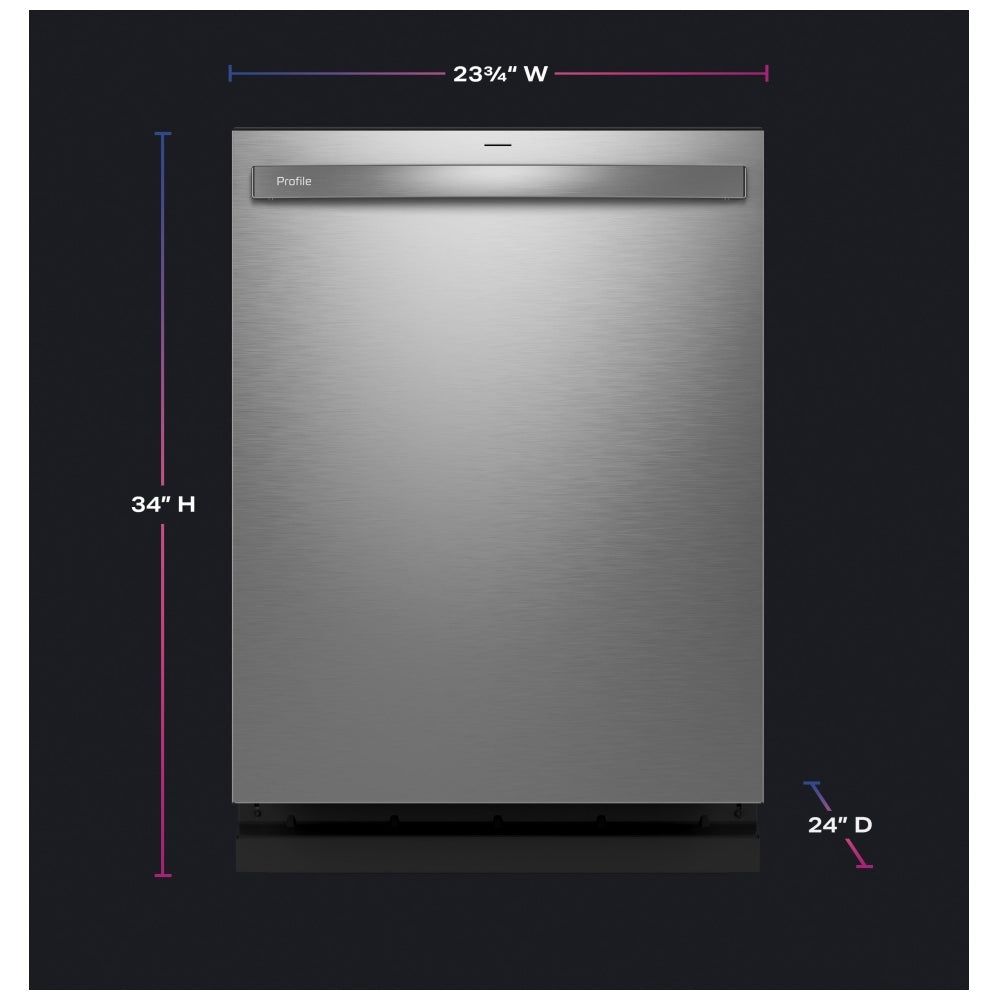 GE Profile PDT715SYVFS Dishwasher, 24 inch Exterior Width, 44 dB Decibel Level, Fully Integrated, Stainless Interior, 6 Wash Cycles, 16 Capacity (Place Settings), 3 Loading Racks, Wifi Enabled, Stainless Steel colour