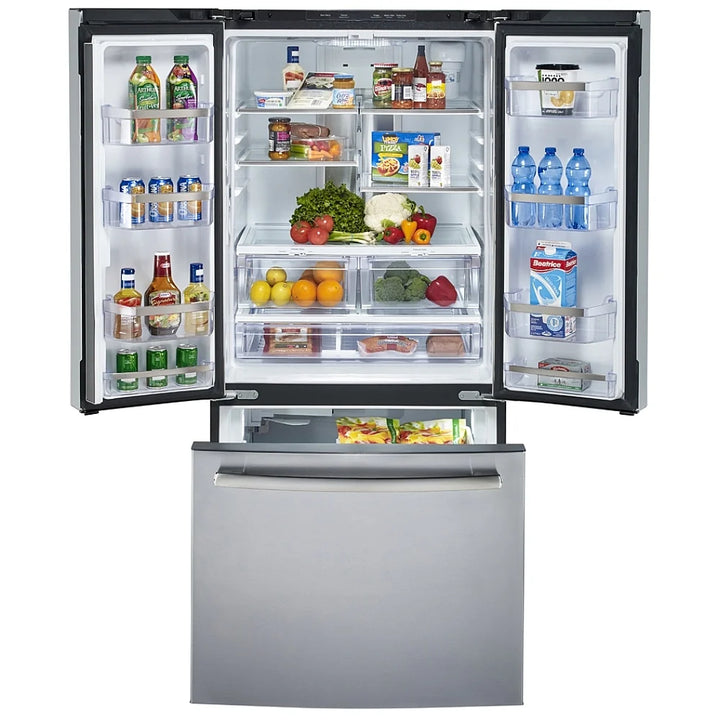 GE Profile PNE25NYRKFS Bottom Freezer French Door Refrigerator, 33 inch Width, 24.8 cu. ft. Capacity, Water Dispenser (Interior), Ice Dispenser (Freezer Located), ENERGY STAR Certified, Stainless Steel colour