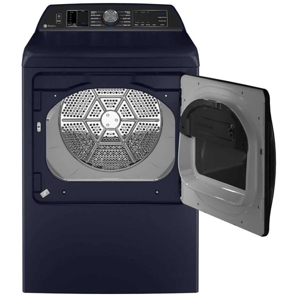 GE Profile PTD90EBMTRS Electric Dryer, 7.3 cu. ft. Dryer Capacity, 12 Dry Cycles, Steam Clean, 5 Temperature Settings, Vented, Wifi Enabled, Sapphire Blue colour