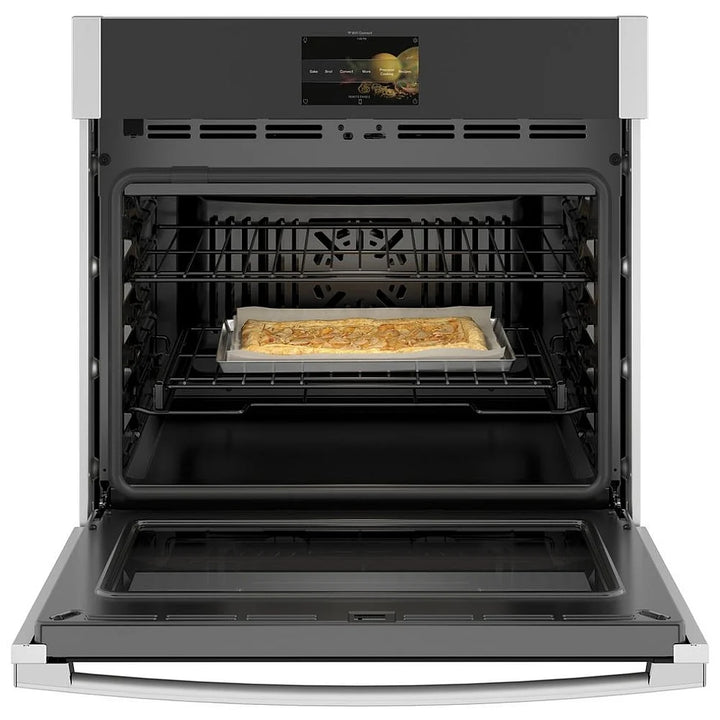 GE Profile PTS7000SNSS Single Wall Oven, 30 inch Exterior Width, True Convection, Self Clean, 5 cu. ft. Capacity, Temperature Probe, Wifi Enabled, Air Fry, Stainless Steel colour Air Fry;Telescopic Gliding Extension Rack, True European Convection