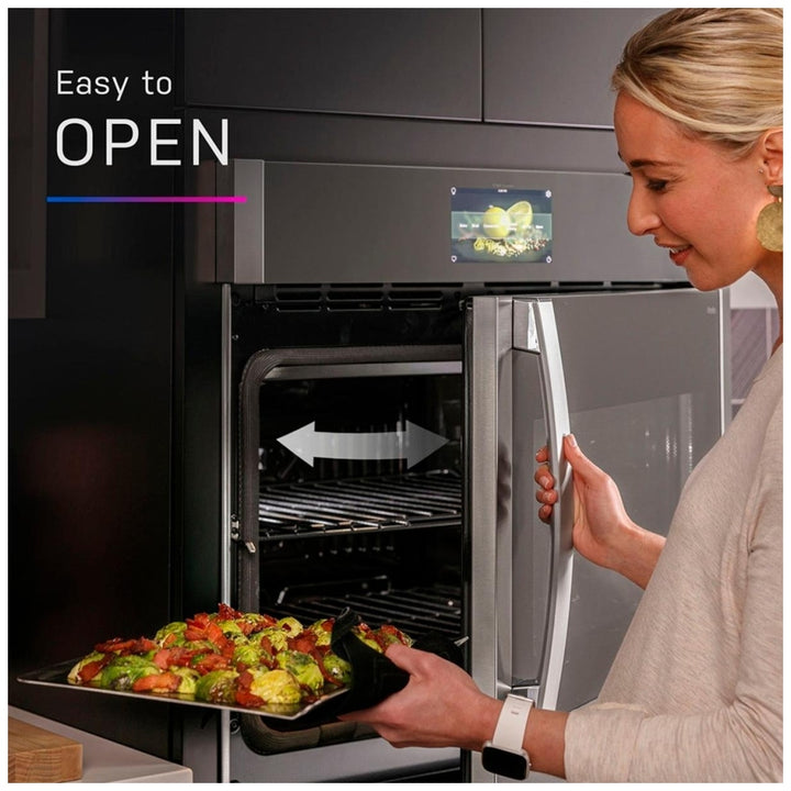 GE Profile PTS700RSNSS Single Wall Oven, 30 inch Exterior Width, True Convection, Self Clean, 5 cu. ft. Capacity, Temperature Probe, Wifi Enabled, Air Fry, Stainless Steel colour Right Hinge; Air Fry, True European Convection