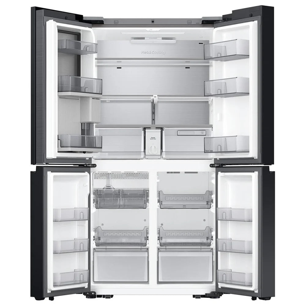 Samsung Bespoke RF23DB9900QDAC French Door Refrigerator, 36 inch Width, 22.5 cu. ft. Capacity, Counter Depth, Custom Panel Ready, Water Dispenser (Interior), Ice Dispenser, Stainless Steel colour AI Family Hub+, Beverage Center