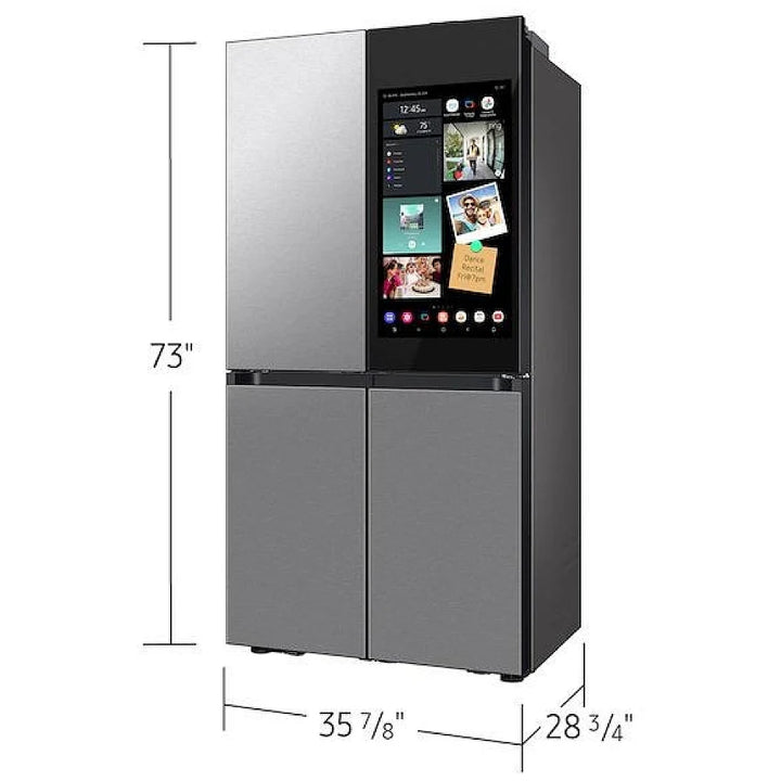 Samsung Bespoke RF23DB9900QDAC French Door Refrigerator, 36 inch Width, 22.5 cu. ft. Capacity, Counter Depth, Custom Panel Ready, Water Dispenser (Interior), Ice Dispenser, Stainless Steel colour AI Family Hub+, Beverage Center