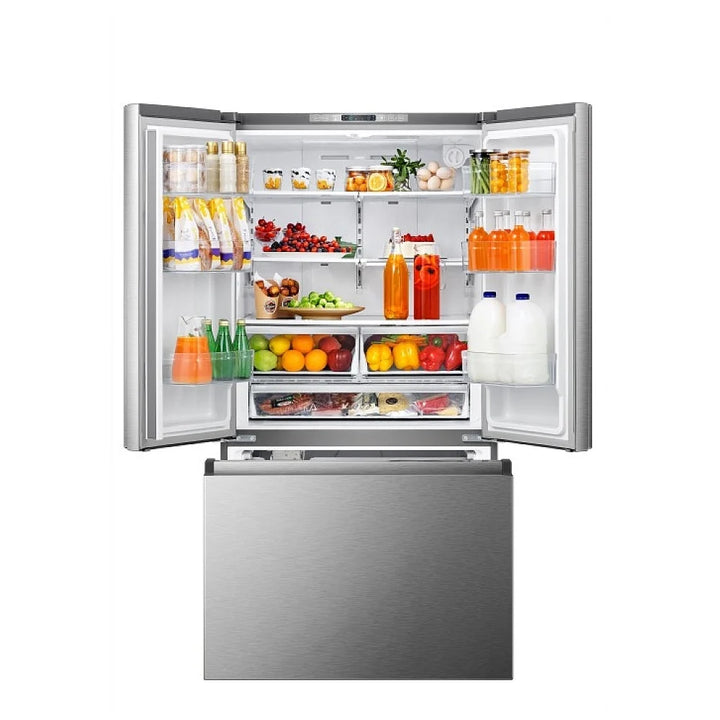 Hisense RF266C3FSE French Door Refrigerator, 36" Width, ENERGY STAR Certified, 26.6 cu. ft. Capacity, Freezer Located Ice Dispenser, Interior Water Dispenser, LED Lighting, Fingerprint Resistant, Stainless Steel colour PureFlat Design