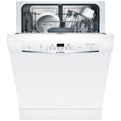 Bosch 100 Series SHE3AR72UC Dishwasher, 24 inch Exterior Width, 50 dB Decibel Level, Full Console, Plastic Interior, 6 Wash Cycles, 14 Capacity (Place Settings), 2 Loading Racks, White colour Category: Dishwashers