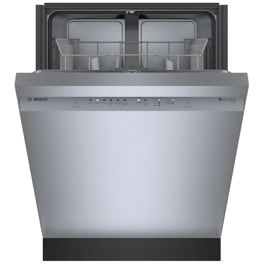 Bosch 100 Series SHE41CM5N Dishwasher, 24 inch Exterior Width, 48 dB Decibel Level, Full Console, Stainless Interior, 8 Wash Cycles, 12 Capacity (Place Settings), 2 Loading Racks, Wifi Enabled, Stainless Steel colour