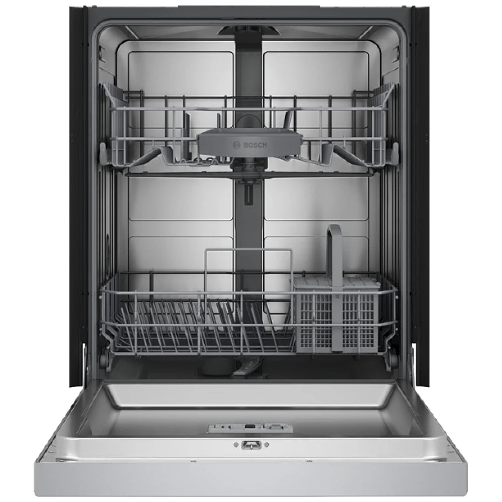 Bosch 100 Series SHE41CM5N Dishwasher, 24 inch Exterior Width, 48 dB Decibel Level, Full Console, Stainless Interior, 8 Wash Cycles, 12 Capacity (Place Settings), 2 Loading Racks, Wifi Enabled, Stainless Steel colour