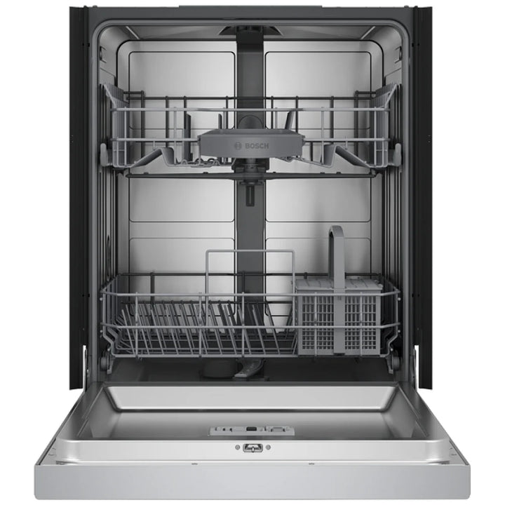 Bosch 100 Series SHE41CM5N Dishwasher, 24 inch Exterior Width, 48 dB Decibel Level, Full Console, Stainless Interior, 8 Wash Cycles, 12 Capacity (Place Settings), 2 Loading Racks, Wifi Enabled, Stainless Steel colour
