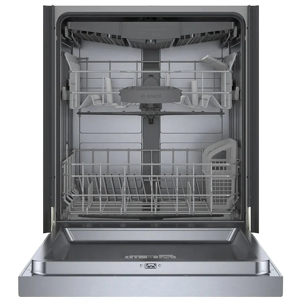 Bosch 100 Series SHE5AE75N Dishwasher, 24 inch Exterior Width, 46 dB Decibel Level, Full Console, Stainless Interior, 8 Wash Cycles, 15 Capacity (Place Settings), 3 Loading Racks, Wifi Enabled, Stainless Steel colour