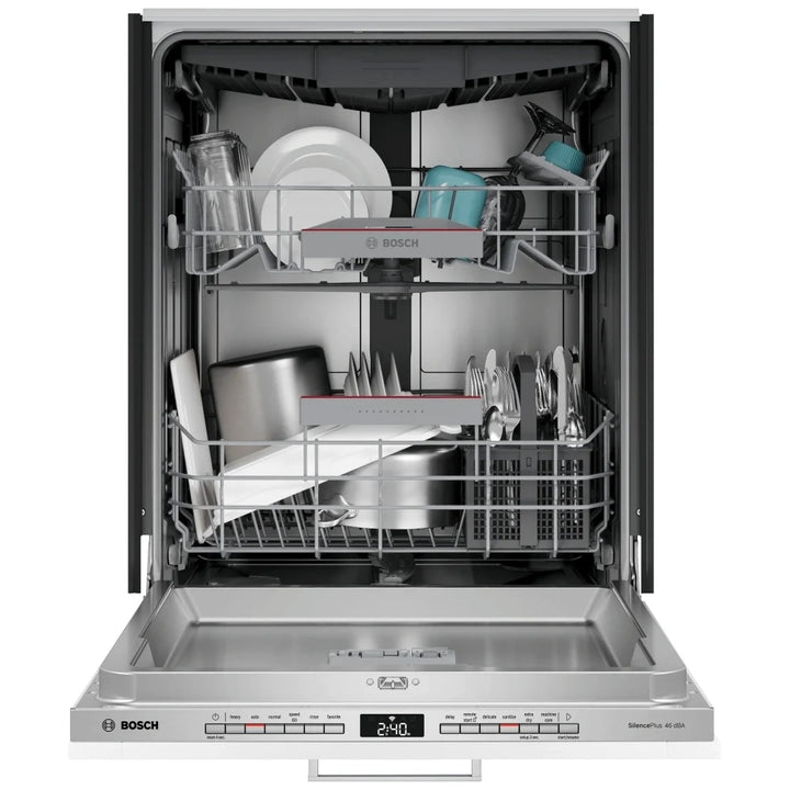 Bosch 300 Series SHV53D73UC Dishwasher, 24 inch Exterior Width, 46 dB Decibel Level, Fully Integrated, Stainless Interior, Custom Panel Ready, 6 Wash Cycles, 15 Capacity (Place Settings), 3 Loading Racks, Wifi Enabled