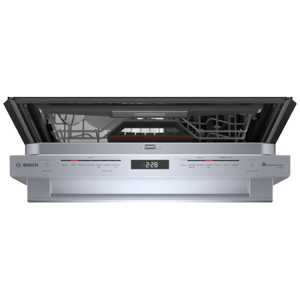 Bosch 800 Series SHX78CC5UC Dishwasher, 24 inch Exterior Width, 42 dB Decibel Level, Full Console, Stainless Interior, 9 Wash Cycles, 15 Capacity (Place Settings), 3 Loading Racks, Wifi Enabled, Stainless Steel colour CrystalDry, Water Softener