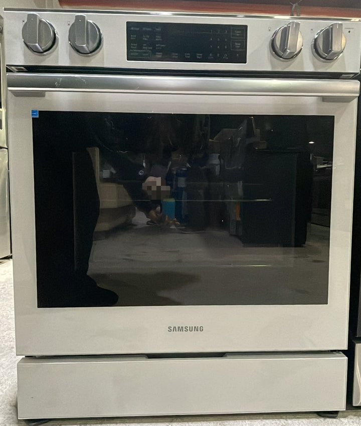 Samsung Bespoke NSE80H63SWAC electric range - actual unit in our warehouse