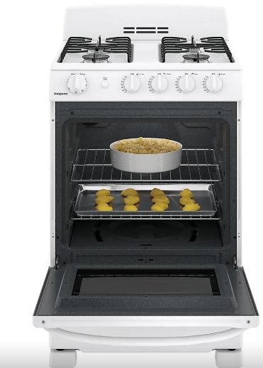 GE JCGAS300DMWW Range, 24" Exterior Width, Gas Range, Gas Burners, 4 Burners, 2.9 cu. ft. Capacity, Storage Drawer, 1 Ovens, 12K BTU, Front Controls, White colour