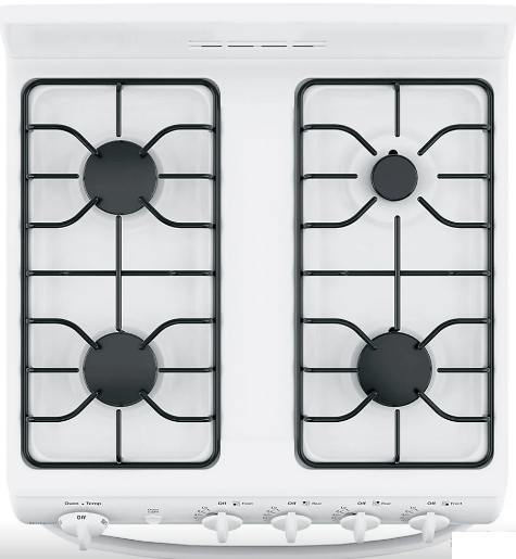GE JCGAS300DMWW Range, 24" Exterior Width, Gas Range, Gas Burners, 4 Burners, 2.9 cu. ft. Capacity, Storage Drawer, 1 Ovens, 12K BTU, Front Controls, White colour
